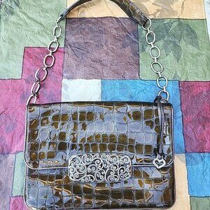 Brighton "All You Need Is Love" Faux Patent Leather Croc Embossed Purse Bag -EC